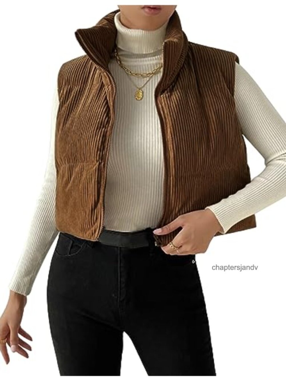 Cropped Corduroy Puffer Vest Zip Up Sleeveless Winter Outerwear